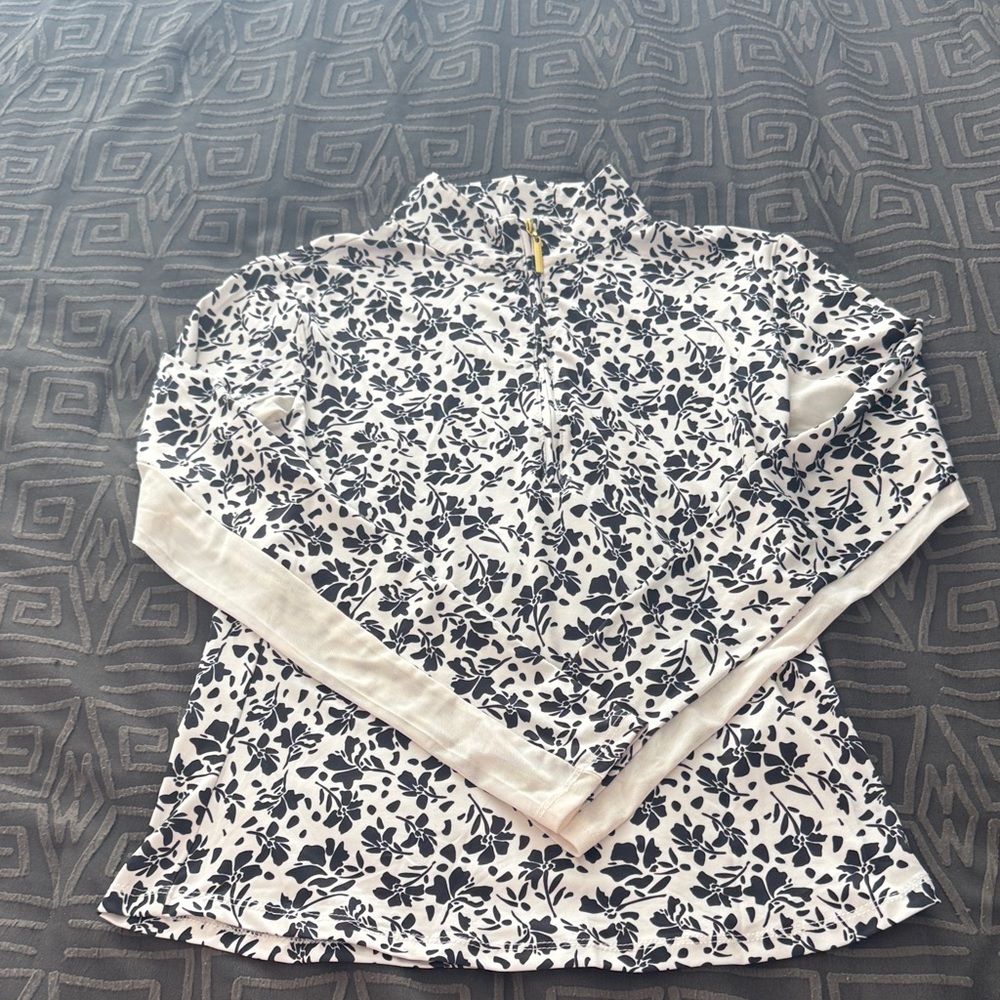 Floral Long Sleeve Top - Black and White Sun Protection Size S